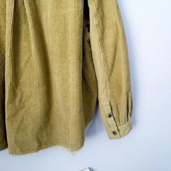 THREAD & SUPPLY | Green Yellow Corduroy Shacket Shirt Jacket Button Raw | Medium - Picture 7 of 9